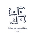 Linear hindu swastika icon from India outline collection. Thin line hindu swastika icon isolated on white background. hindu
