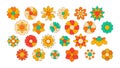 Linear hippie flowers. Doodle groovy flower icons, sixties flower power symbols, abstract outline colorful flower