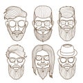 Linear hipster cool male faces vector illustration