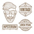 Linear Hipster styleish man illustration and vintage badges Royalty Free Stock Photo