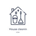 Linear house cleanin icon from Cleaning outline collection. Thin line house cleanin vector isolated on white background. house