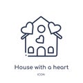 Linear house with a heart icon from Buildings outline collection. Thin line house with a heart icon isolated on white background.