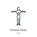 Linear human body standing black icon from Human body parts outline collection. Thin line human body standing black icon isolated