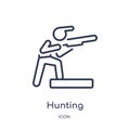 Linear hunting icon from Activity and hobbies outline collection. Thin line hunting vector isolated on white background. hunting