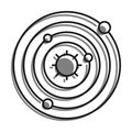 Linear icon. Abstract model of solar system. Planets revolve in orbits in space around star, sun. Simple black and white vector Royalty Free Stock Photo