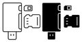 Linear icon. Adapter for connecting external carriers of digital information. Simple black and white vector isolated on white Royalty Free Stock Photo