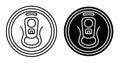 Linear icon, aluminum soda can top view. Metal beer can with key to open from high angle. Simple black and white vector isolated Royalty Free Stock Photo