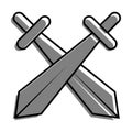 Linear icon, apair of crossed knight swords. Tournament, beginning of medieval duel. Simple black and white vector isolated on