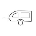 Linear icon of bicycle trailer for children and animals. Editable line stroke on a white background isolated.