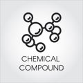Linear icon of chemical compounds. Abstract contour label of molecular bonds. Vector illustration