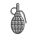 linear icon. Combat hand fragmentation ribbed grenade with cube. Explosive objects, soldier weapon. Simple black and white vector