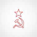 Linear icon of communism. Hammer, sickle with a star. Red Soviet emblem. Minimalist coat of arms of the USSR. Vector Royalty Free Stock Photo