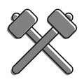 Linear icon, crossed hammers. Blacksmith craft, production of metal products. Simple black and white vector isolated on white