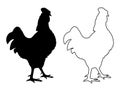 Linear icon. Domestic rooster male in fighting stance. Farm bird. Simple black and white vector isolated on white background Royalty Free Stock Photo