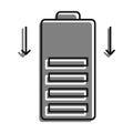 Linear icon. Dropping battery power. Energy storage in energy efficient recyclable battery. Simple black and white vector on white Royalty Free Stock Photo
