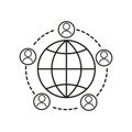 Linear icon earth people social. Global network connection. Vector illustration.