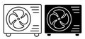 Linear icon. External air conditioner unit with fan. Room cooling and heating. Maintaining comfortable temperature in office.