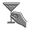 Linear icon. Female hand holding glass with martini. Cocktails, alcoholic drinks, for menu of cafe, restaurant. Simple black and Royalty Free Stock Photo