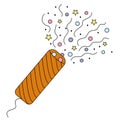 Linear icon of festive multicolored orange confetti firecrackers for birthday and christmas