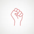 Linear icon of the fist of rebellion. Minimalist communist emblem. Vector