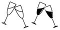 Linear icon. Glasses with festive sparkling champagne. Cheers with glasses at New Year table. Simple black and white vector