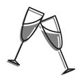Linear icon. Glasses with festive sparkling champagne. Cheers with glasses at New Year table. Simple black and white vector