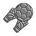 Linear icon. Goalkeeper gloved hands catch flying soccer ball. Football goalie gear to protect football goals. Simple black and Royalty Free Stock Photo