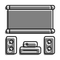 Linear icon. Home theater with speakers and projector screen. Premium home cinema equipment. Simple black and white vector Royalty Free Stock Photo