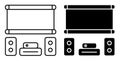 Linear icon. Home theater with speakers and projector screen. Premium home cinema equipment. Simple black and white vector Royalty Free Stock Photo