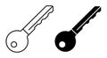 Linear icon. Key to lock front door of residential building or office. Round handle key. Simple black and white vector isolated on Royalty Free Stock Photo