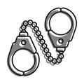 Linear icon, metal handcuffs to neutralize criminals. Outfit and equipment of police. Simple black and white vector isolated on