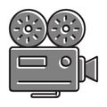 Linear icon old camcorder. Filming movie on retro instrument. Film recording of movie. Simple black and white vector Royalty Free Stock Photo