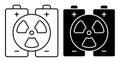 Linear icon. Pair of batteries with sign of atomic energy. High capacity energy storage devices based on radioactive elements.