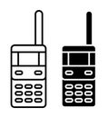 Linear icon, radio station to keep in touch. Wireless walkie talkie of security guard, soldier. Simple black and white vector Royalty Free Stock Photo