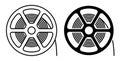 Linear icon. Reel with old 35 mm photo film. World cinema day December 28th. Simple black and white vector Royalty Free Stock Photo