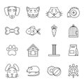 Linear icon set of domestic pets and his tools. Zoo magazin vector pictures isolated Royalty Free Stock Photo