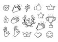 Linear icon set, good job symbols, school marks, icons for successful work and win