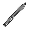 Linear icon, sharp combat army knife. Cold weapon hunter and soldier. Simple black and white vector isolated on white background