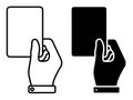 Linear icon. Sports referee hand showing card for player breaking rules. Sports team game of soccer, football. Simple black and