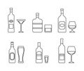 Linear icons of alcohol bottles beverages and glasses. Vector illustration Royalty Free Stock Photo