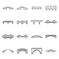 Linear icons of bridges. Symbols of bridges