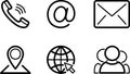 Line icons of Phone, Addres, Mail, Go to WEB, Pin and Social for web design Royalty Free Stock Photo