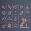 Linear icons of rest on sea