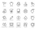 20 linear icons on sports, healthy eating, lifestyle, hobbies, online shopping and web education. Vector isolated