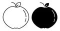 Linear icons. Sweet apple for breakfast for schoolboy. Collecting autumn harvest of fruits. Simple black and white vector Royalty Free Stock Photo