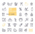 Linear icons on the theme of child care. Feeding and bathing of newborns Royalty Free Stock Photo