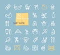 Linear icons on the theme of child care. Feeding and bathing of newborns Royalty Free Stock Photo
