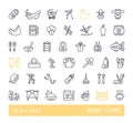 Linear icons on the theme of child care. Feeding and bathing of newborns Royalty Free Stock Photo