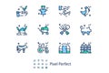 Linear icons on the theme of farming in Pixel Perfect 48x