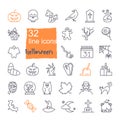 Linear icons with traditional Halloween symbols. Vector icons